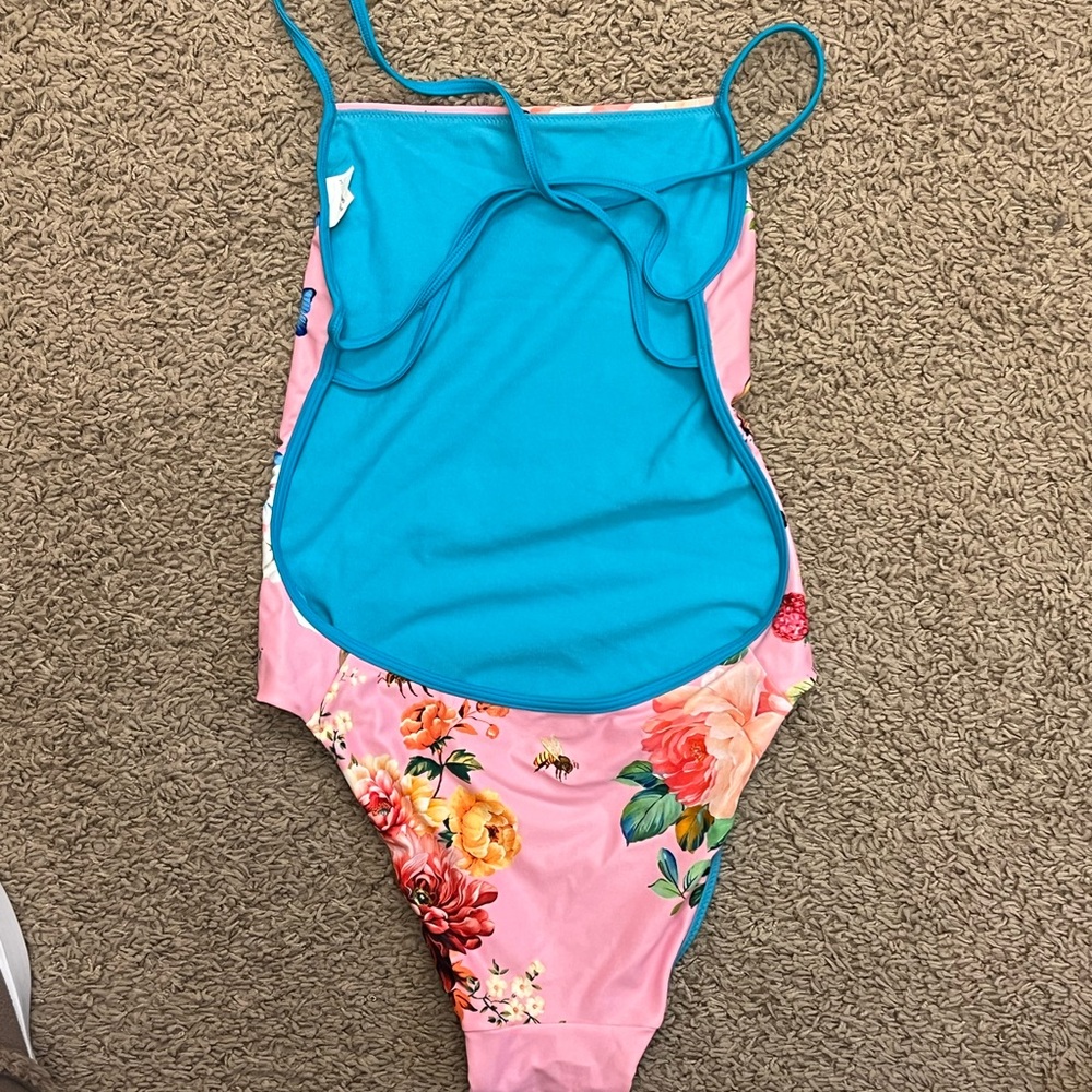 Sporti Pink and Blue One Piece Swimsuit Butterfly Print - Picture 2 of 4